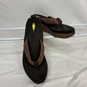 Volatile Brown‎ Platform Wedge Flip Flops